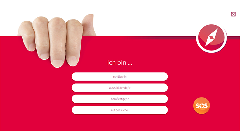 Frageformular f�r die Kontaktaufnahme mit SOS-Button und dem Versprechen: In Notsituationen helfen wir dir sofort weiter.