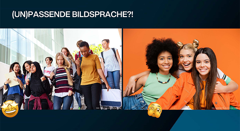 Beispielbilder f�r passende und weniger passende Bildsprache.