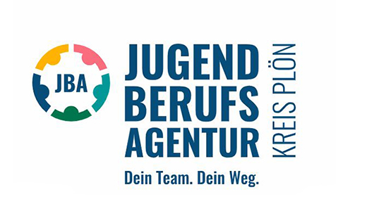Logo und Slogan "Dein Team. Dein Weg." der Jugendberufsagentur Kreis Plön.