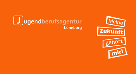 Logo und Slogan "Meine Zukunft gehört mir!" der Jugendberufsagentur Lüneburg Logo und Slogan "Meine Zukunft gehört mir!" der Jugendberufsagentur Lüneburg